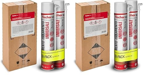 Fischer 2x 750ml Bi-Pack Schiuma Poliuretanica Espansa Isolante in Imballo Protettivo con Erogatore, Universale per Riempimento Muro, Telai Porte, Infissi, Finestre [AMAZON EXCLUSIVE]