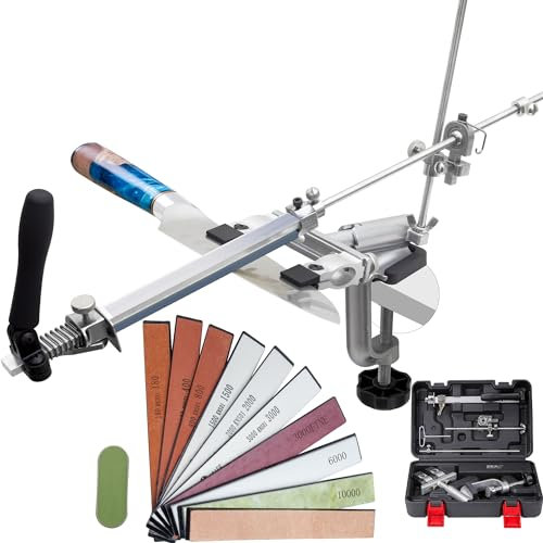 CWOVRS Aiguiseur de Couteaux Professionnel, RX-009 Affûteur de Couteaux à Angle Fixe Rotatif à 360°, Curseur et Fixation Précis Améliorés, Système d'Affûtage de Couteaux à Cuisine, 9 Pierres
