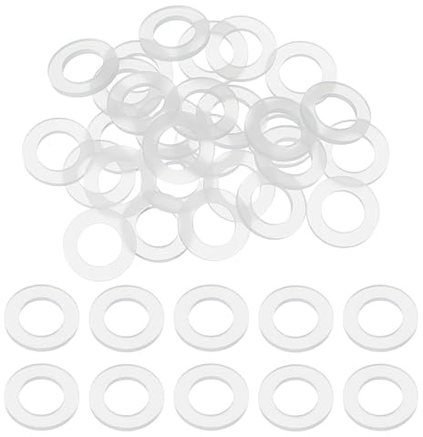 sourcing map 30 Pcs M5 Silicone Flat Washers 5mm ID 10mm OD 1mm Thick Plain Washer Grommets Plastic Sheet Gasket Fastener Sealing Spacer Gasket Ring Water Hose Washers, White