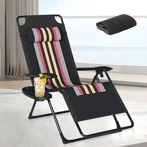 AYDFUORT Sonnenliege Klappbar, Liegestuhl Garten, Klappbare Gartenliege Verstellbar Rückenlehne, Relaxsessel Garten Mit Auflage Polster, Getränkehalter, Liegestuhl Balkon Belastbar150kg (Schwarz-1)