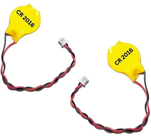 Eunicell - 2 x CR2016 CMOS 3V Lithium Button Coin Cell Battery with Molex 2-Pin Connector - Replacement Battery For Desktop Computers Laptops and Motherboards