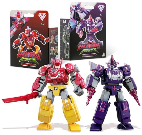 QUANTUM HEROES DINOSTER Mini Robot Figure 2 pezzi Raptor Tron & Mosa Storm, altezza 11 cm, facili da assemblare, articolate, action figure giocattolo robot per bambini e bambine dai 5 anni in su