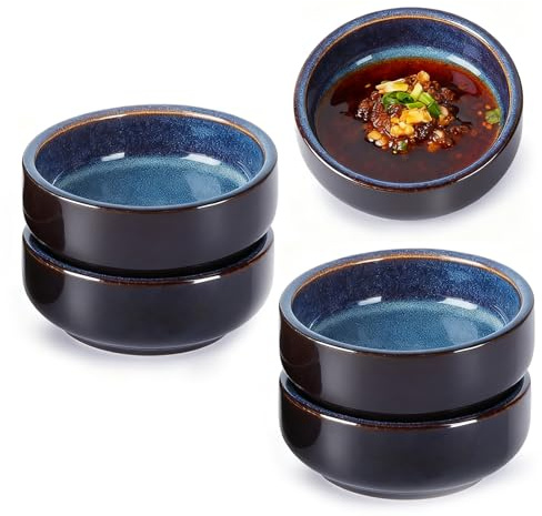 Cuencos para Salsa de Cerámica, 8,8 cm x 2,5 cm, 4 Piezas Plato de Cerámica para Salsa de Soja, Cuenco Pequeños para Salsas, Redondos Cuencos para Aperitivos, para Sushi, Salsas, Frutas, Nueces