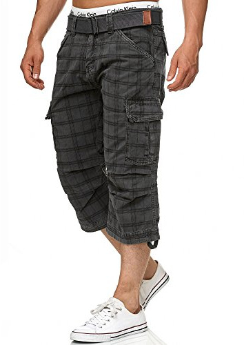 Indicode Herren Nicolas Check 3/4 Cargo-Shorts inkl. Gürtel | Herrenshorts aus Baumwolle Raven Check, 3XL