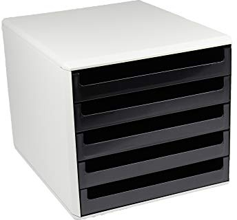 Metzger & Mendle 30050901BE hellgraue Schubladenbox mit 5 schwarzen Schüben, Recycling, Blauer Engel zertifiziert