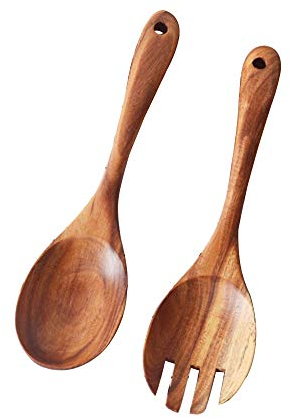 Cucharas y tenedores de madera para postres, patatas fritas, bocadillos, cereales, ensaladas, frutas, decoración, vajilla 2pcs / set