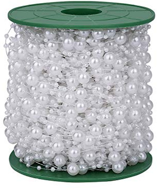 Ghirlanda di Perle 60 Metri Catena di Perle Artificiale Ghirlanda Fili Perline Bianco DIY Decorazioni per Martimonio Natale Ornamenti
