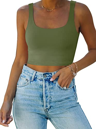 REORIA Top Corto da Donna Elegante Corsetto Top estetico Sportivo Top Estivo Verde Scuro M