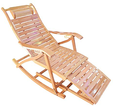 Tumbona Mecedora con diseño de reposapiés - Sillón reclinable ergonómico y cómodo de Madera para jardín al Aire Libre Patio Piscina Sauna, Bambú, Soporte 200 kg Little Surprise