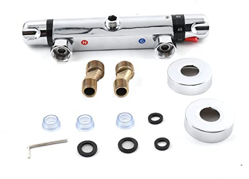 Cozyel Duschthermostat/Brausethermostat/Brausebatterie Armatur Chrom, Wannenthermostat Badewannenarmatur, Mischbatterie Dusche Thermostat 20-50℃ mit 38 °C Sicherheitstaste für Bad Küche Wandarmaturen