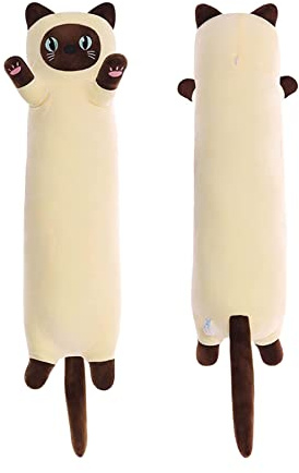 SNOWOLF Tecknad katt mjuk plysch lång prydnadskudde kattunge kudde gosig fylld söt plyschdocka leksak plysch djur plysch djur gåva (beige, 50 cm/19,68 tum), QX-001