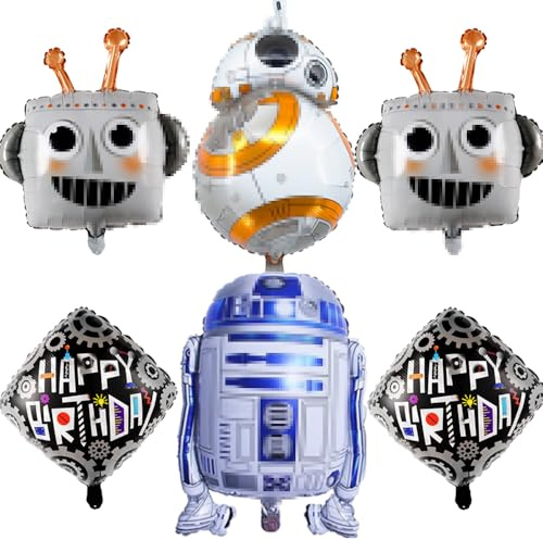 Philoctes Lot de 6 ballons d'anniversaire pour enfants, en aluminium, carrés, noirs, 4 grands ballons en aluminium, pour décoration de fête d'anniversaire
