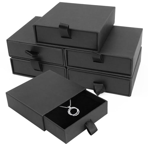batifine Jewelry Gift Boxes, 5 Pack 3.5×3.5x1Inch Cardboard Jewelry Boxes, Bulk Small Jewelry Boxes with Lids for Necklace Ring Earring Display Box (Black)