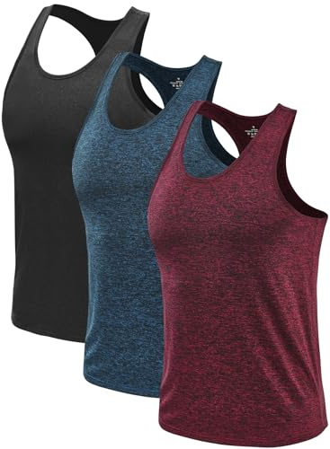 Ymmchy Men's Sleeveless Tank Tops Gym Vest Top Workout Y-Back Tanks Bodybuilding Vests Dry-Fit T Shirt 3 Pack Black/DB/Wine Red XXL