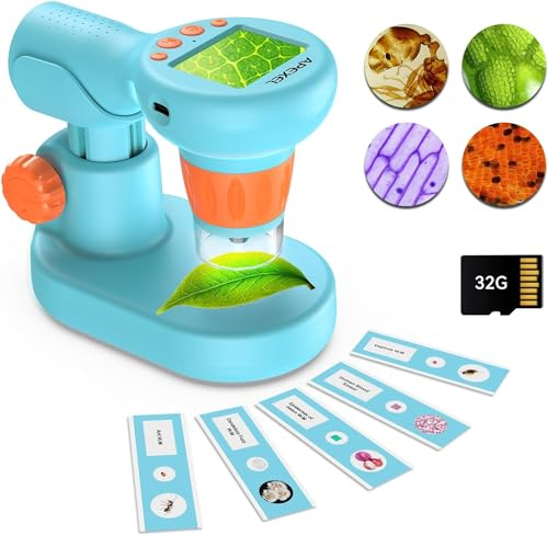 800x Mikroskop für Kinder-Handmikroskop LED mit Bild-und Videomaterial und Fotofunktion,Handmikroskop für Kinder