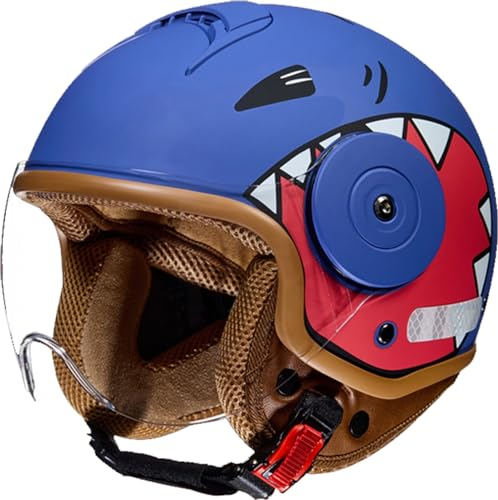 Kinder Motorradhelm Roller Helm jethelm mit Sonnenblende Niedlicher Helm Mädchen Rollerhelm Junge Mofa Helm für 5 Jahre - 12 Jahre Kid D,50-54CM