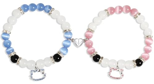 Matching Armbänder Silber Paare Beste Freundin Armband für 2, Kitty Magnet Armband Partner Pärchen Armbänder Paare Magnetische Armbänder Herren Damen Mädchen Freundschaftsarmband Geschenk Weihnachts
