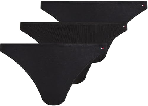 Tommy Hilfiger Braguitas tipo bikini Mujer Pack de 3 de canalé, Multicolor (Black Rib/Black), S