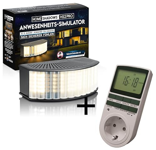 Home Shadows Anwesenheitssimulator HS2Pro - Einbrecher Abschreckung und Einbruchschutz durch Licht und Schatten, Schwarz + Digitale Zeitschaltuhr