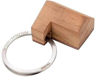 TROIKA Nyckelring trähus bomull av ek och valnötsträ från hållbart EU-skogsbruk och patenterad öppningsmekanism (Nail Guard) fingernagelskonsam, BRUN, 5,5 x 3,5 x 1,8 cm