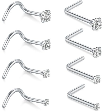 AceFun piercing 8 pièces 22G nez boulon connecteur acier inoxydable forme L diamant petit anneau nasal pour hommes et femmes