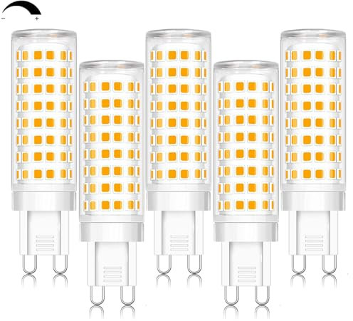 ZYGODLUK Bombilla LED G9 10W, Dimmable Regulable Blanco Calido 2700K, Equivalente a Halógeno de 100W, Ángulo de Luz de 360° Sin Parpadeo, 100 LEDS, AC 220-240V para Dormitorio, Cocina, Paquete de 5