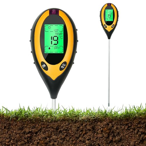 Testeur de pH du Sol 4 en 1,Testeur pour pH/Température/Humidité/Lumière,Testeur Humidité Plante,ph Metre pour Jardinage,Pelouse,Agriculture et Plantes d'Extérieur
