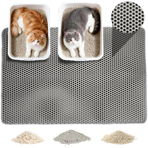 vootun Cat Litter Mat 60X90CM, Large Cat Litter Mat Litter Trapping Mat, Double Layer EVA Litter Tray Mat, Nonslip Litter Trapping Mat Soft, Cat Litter Tray Mat Exra Large Size, Grey