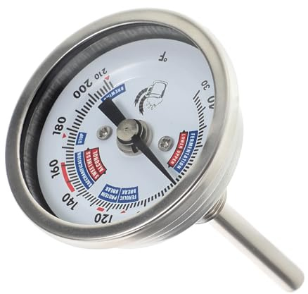 ROMISBABA Termómetro Vino Acero Inoxidable Con Rosca Alta Precisión Bimetálico Axial Escala Clara Fácil Lectura Instalación Segura Para Fermentación y Fabricación De Vino