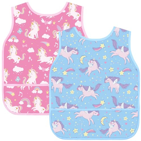 Halinuia Bata de Pintura para Niños 1-8 Años,2 Unidades Sin Mangas,Babi Escolar Infantil Impermeable con Bolsillo Grande, Delantal para Pintura,Escuela y Cocina