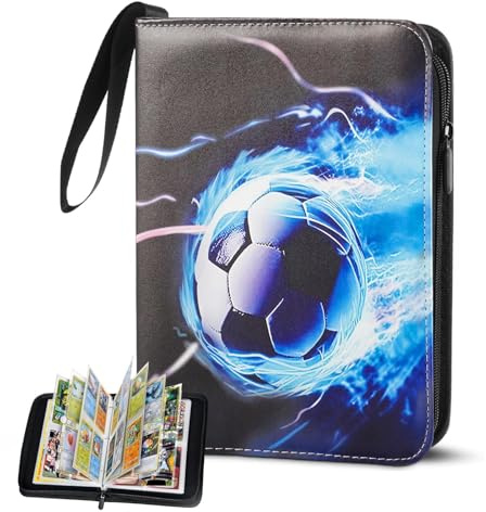 Eulihent Football Card Binder 50 Page 400 Pockets Trading Card Albums with Removable Sleeves Cards Collection Folder with Zipper and Strap Sports Cards Storage Organizer