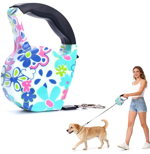 NiceNaiils Hundkoppel infällbart 5 m, flexibelt koppel, automatiskt hundkoppel med säkerhetskarbiner, lätt och robust, ergonomiskt hundkoppel för vardagen, träning och utomhus