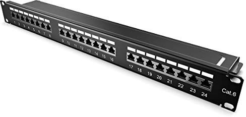 kwmobile 24 Port Patchpanel Cat6 Verteiler - 19 Patchfeld geschirmt Cat 6 Kabel mit Erdungskabel - mit Montagezubehör für Schrankeinbau - Schwarz