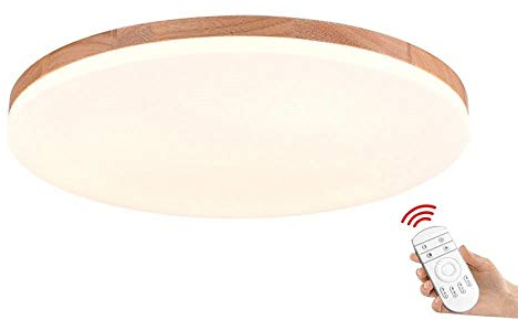 SJUN Deckenleuchte Holz Wohnzimmer Lampe Rund Flach Wohnzimmerlampe Holzlampe Eiche Deckenlampe Schlafzimmer Vintage Leuchte Decken Licht Mit Led Zimmerlampe (75cm 60w, Dimming)