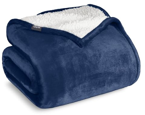 Bare Home Sherpa Fleece Blanket - Twin/Twin Extra Long - Blanket for Bed, Sofa, and Couch - Warm & Lightweight - Fluffy & Soft - Reversible (Twin/Twin XL, Dark Blue)