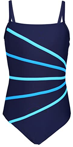 Aquarti Costume Piscina Bambina – Costume Intero Bambina con Bretelle Sottili Regolabili, Blu Scuro/Turchino/Azzurro, 146