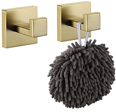 KOKOSIRI Crochet carré haute résistance à accrocher au mur, idéal pour serviettes et peignoirs pour salle de bain, cuisine, garage, acier inoxydable SUS 304, or brossé B1010BG-P2