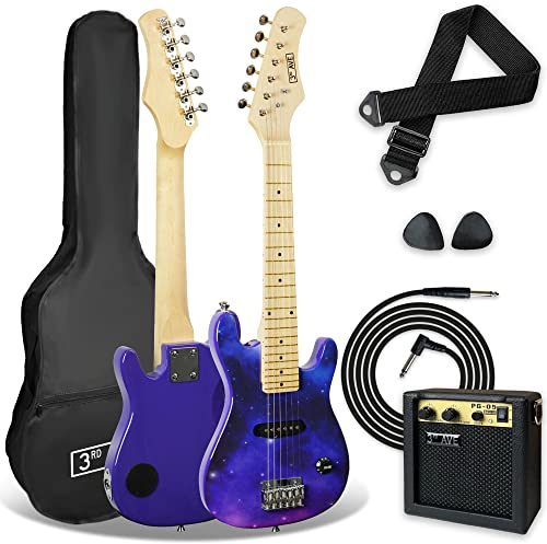 3rd Avenue E-Gitarre für Kinder, 1/4-Größe, Anfänger, 6 Monate, inklusive 5 W Verstärker, Kabel, Tasche, Plektren und Gurt – Galaxy, STX30PBPK