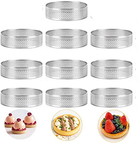 Smallterm 10 Pezzi Circolare nel Acciaio per Torta Torre Torta Stampo per Torta Strumenti di Cottura per Mousse per Torta Forato, 8 Cm