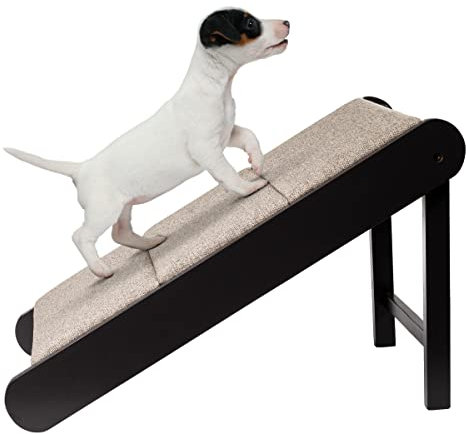 PETMAKER Haustierrampe – Faltbare Hunderampe aus Holz für Betten, Sofas oder in Fahrzeuge – Hundezubehör für kleine Hunde von PETMAKER (Grau/Creme)