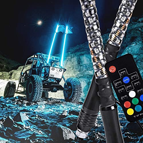 MekUk Feux fouets à LED 2 pièces LED antenne fouets éclairés avec télécommande Drapeau pôle Avertissement Tout-Terrain éclairé sécurité Fouet lumière 2FT Accessoires de Lampe pour UTV, VTT