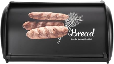 NDNCZDHC Portapane in Acciaio Inossidabile per Piano di Lavoro della Cucina, Contenitore per Pane di Grande capacità, Portapane con Porta Rotolante, 13,4x9,1x5,7 Pollici (Black)