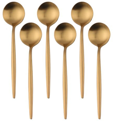 Coffee Spoons, Buyer Star 4.92 Inch Matte Small Spoons Set, 304 Stainless Steel Coffee Spoon Set, Mini Dessert Spoons Teaspoons Tiny Stirring Spoon Demitasse Espresso Coffee Spoons (6, Gold)