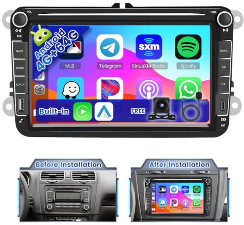 Ohradio 8Core/4G+64G Radio per VW Golf Tiguan Caddy Polo Touran Android 15 Autoradio 2 DIN Wireless Carplay Android Auto 8 Pollici Touchscreen con GPS WiFi AHD Retrocamera MIC