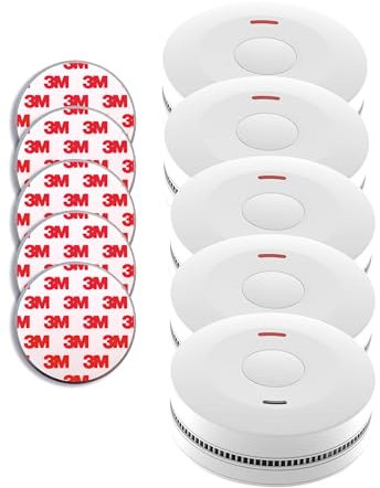 5er Rauchmelder Feuermelder Set, Jeising SD-432 mit langlebiger 10 Jahres Batterie, 5X Magnetpad -TÜV Zertifiziert EN14604, Stummschaltfunktion - kein lästiger und teurer Batterie wechseln nötig