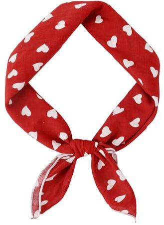 DAMILY Foulard Carré Femmes Square Écharpe Carrée Coton et Chanvre pour Femme Bandana Petits Écharpe pour Décoratif (Rouge/Cœur)