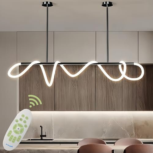Jsz Pendelleuchte Esstisch, LED Dimmbar Hängelampe Esszimmer 3000K-6500K, Linear DIY Hängeleuchte mit Fernbedienung, 31W Esszimmerlampe Hängend Höhenverstellbar Esstischlampe (Schwarz, 150CM)