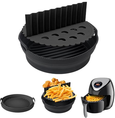 Prmape Moule Silicone Air Fryer, 16.5cm Panier en Silicone pour Air Fryer, Réutilisable Accessoires de Friteuse à Air Chaud, Plat Silicone Air Fryer pour Friteuse Air/Micro-ondes/Four