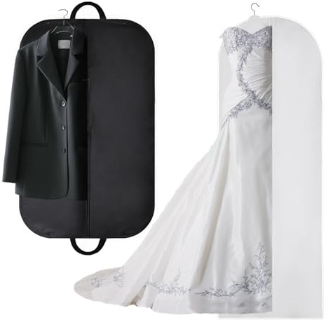 Funda Ropa 2 Piezas Portatrajes Viaje Polvo Bolsas ropa Protectoras Plegable Fundas Ropa Largos con Asas para Vestidos de Novia Trajes Abrigos Viaje 180x60x20cm y 100x60cm