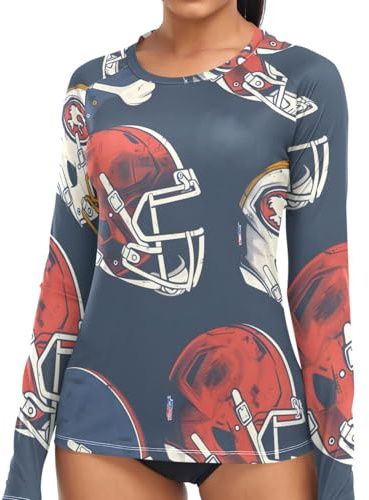 Women's Rash Guard UPF 50+ Long Sleeve American Football Helmets Swim Top Sun Protection Quick Dry Swimsuit